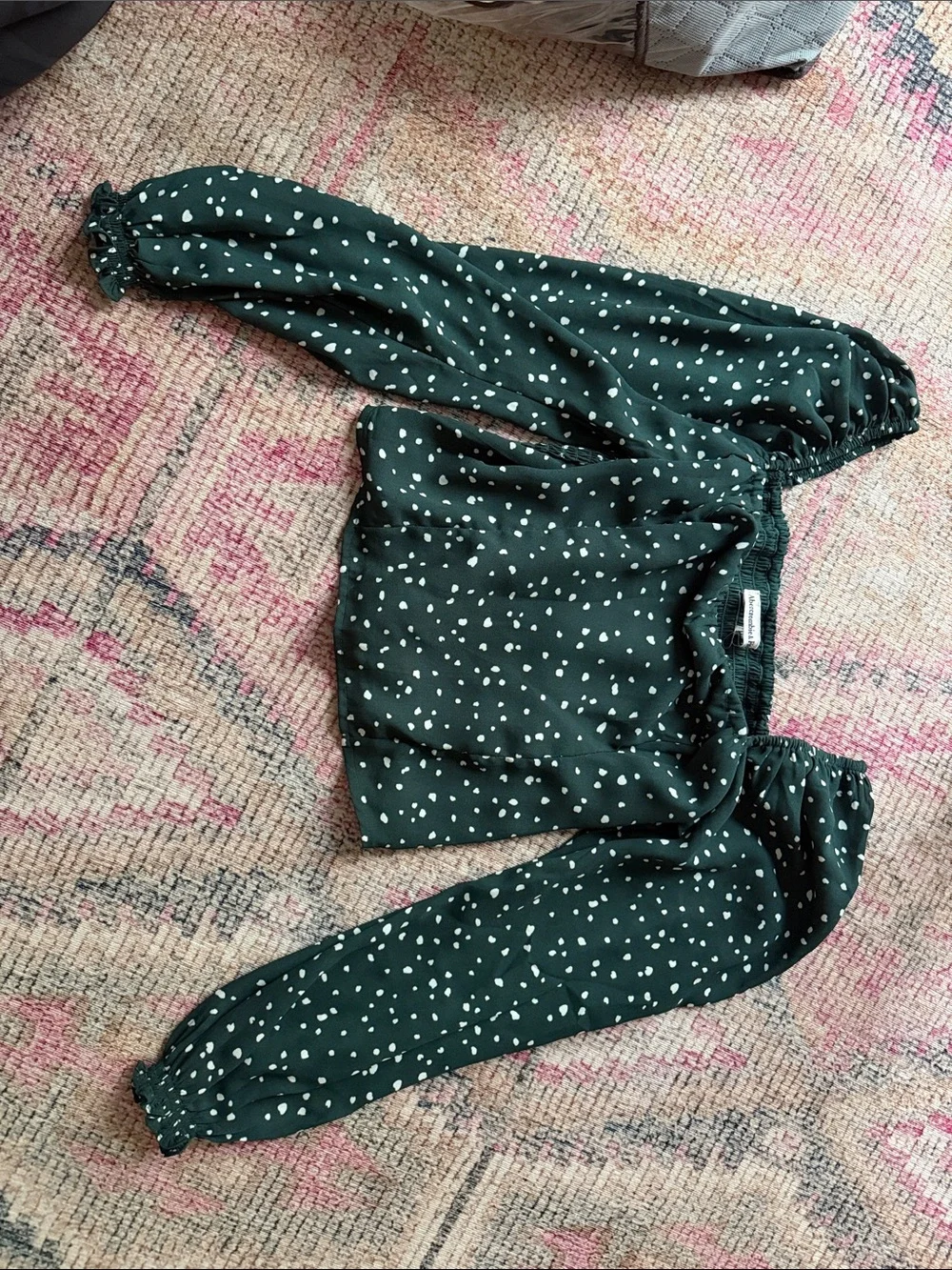 Abercrombie & Fitch Dark Green Square-Neck Puff Sleeve Blouse